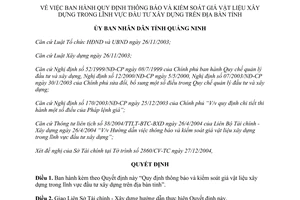 Quyết định 702/2005/QĐ-UB Quy định thông báo và kiểm soát giá vật liệu xây dựng