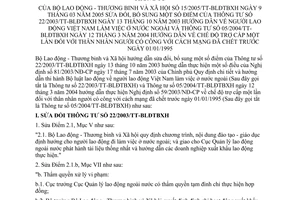 Thông tư 15/2005/TT-BLĐTBXH lao động Việt Nam làm việc nước ngoài sửa đổi 22/2003/TT-BLĐTBXH