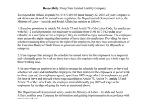 Official Dispatch No. 45/ATLD-CSQP 2005 on executing the annual leave regulation