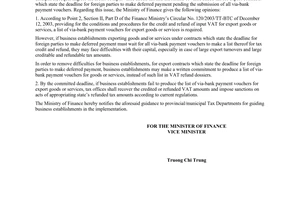 Official Dispatch No. 2503/TC/TCT of March 4, 2005, on payment vouchers of export contracts on deferred payment