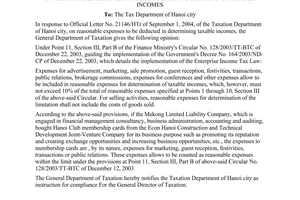 Official Dispatch No. 636/TCT/PCCS on reasonable expenses to be deducted in dete