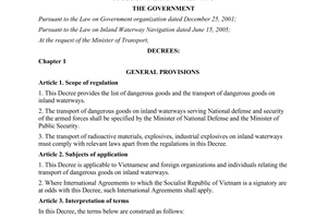 Decree No. 29/2005/ND-CP on the list of dangerous goods and the transport of dan