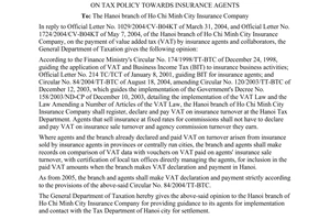 Official Dispatch No. 735/TCT/DNNN on tax policy towards insurance agents
