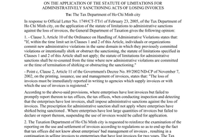 Official Dispatch No. 937/TCT/PCCS on the application of the statute of limitati