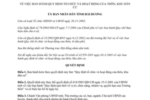 Quyết định 820/2005/QĐ-UBND tổ chức và hoạt động của thôn khu dân cư