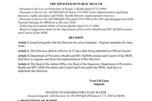 Decision No. 09/2005/QD-BYT regarding issuing the sector standards