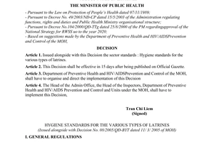 Decision No. 08/2005/QD-BYT regarding issuing the sector standards