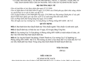 Quyết định 09/2005/QĐ-BYT Tiêu chuẩn ngành vệ sinh nước sạch
