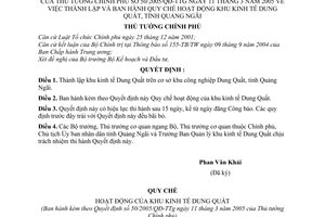 Quyết định 50/2005/QĐ-TTg thành lập ban hành Quy chế hoạt động khu kinh tế Dung Quất, tỉnh Quảng Ngãi