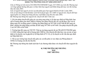 Thông báo 0321/2005/TM-DM chuyển đổi hạn ngạch các chủng loại hàng dệt may XK sang thị trường Hoa Kỳ năm 2005 đợt 4