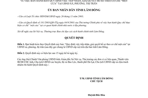 Quyết định 63/2005/QĐ-UB tiếp nhận giải quyết hồ sơ theo cơ chế một cửa tại Ủy ban nhân dân xã Lâm Đồng