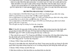 Quyết định 08/2005/QĐ-BGDĐT Quy chế công nhận trường trung học đạt chuẩn quốc gia sửa đổi Quyết định 27/2001/QĐ-BGD&ĐT
