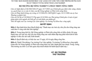 Quyết định 16/2005/QĐ-BNN  Danh mục cây chủ yếu  trồng rừng sản xuất theo 9 vùng sinh thái lâm nghiệp