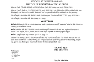 Quyết định 496/QĐ-CTUB năm 2005 cải cách hành chính Sở Tài chính An Giang