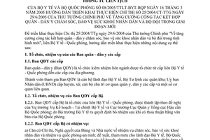 Thông tư liên tịch 08/2005/TTLT-BYT-BQP  tăng cường công tác kết hợp quân - dân y chăm sóc, bảo vệ sức khoẻ nhân dân và bộ đội trong giai đoạn mới