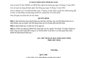 Quyết định 398/2005/QĐ-UB Quy chế làm việc trách nhiệm thành viên Hội đồng giám sát xổ số kiến thiết Hà Nam