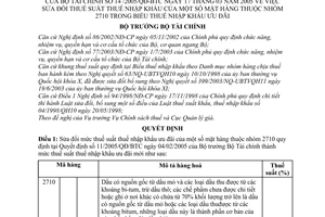 Quyết định 14/2005/QĐ-BTC sửa đổi thuế suất thuế nhập khẩu mặt hàng nhóm 2710 trong Biểu thuế nhập khẩu ưu đãi