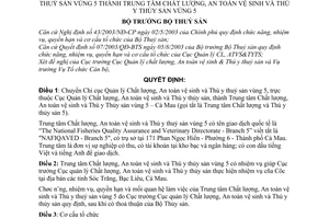 Quyết định 14/2005/QĐ-BTS chuyển Chi cục quản lý Chất lượng,An toàn vệ sinh và Thú y thuỷ sản vùng 5 thành Trung tâm