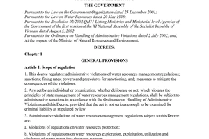 Decree No. 34/2005/ND-CP of March 17, 2005, on sanctions against administrative violations of water resources management regulations