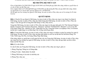 Quyết định 15/2005/QĐ-BTS  chuyển Chi cục Quản lý Chất lượng, An toàn vệ sinh và Thú y Thủy sản vùng 6 thành Trung tâm