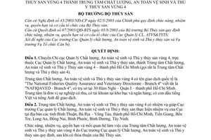 Quyết định 13/2005/QĐ-BTS đổi tên Chi cục Quản lý Chất lượng, An toàn vệ sinh và Thú y Thủy sản vùng 4 thành Trung tâm