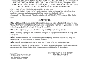 Quyết định 53/2005/QĐ-TTg Hiệp định tài trợ "Chương trình phân cấp giảm nghèo tỉnh Hà Giang và tỉnh Quảng Bình" giữa Việt Nam IFAD