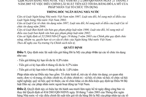 Quyết định 272/2005/QĐ-NHNN điều chỉnh lãi suất tiền gửi tối đa bằng đồng Đô la Mỹ của Pháp nhân tại tổ chức tín dụng