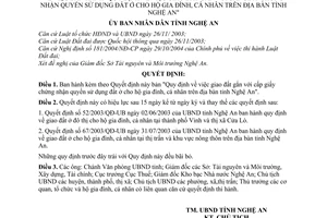 Quyết định 39/2005/QĐ-UB giao đất gắn với cấp giấy chứng nhận quyền sử dụng đất ở cho hộ gia đình cá nhân địa bàn tỉnh Nghệ An