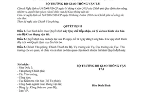 Quyết định 17/2005/QĐ-BGTVT Quy chế tiếp nhận, xử lý ban hành văn bản của Bộ Giao thông vận tải