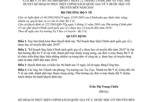 Quyết định 765/2005/QĐ-BYT kế hoạch thực hiện chính sách quốc gia về y dược học cổ truyền đến năm 2010