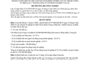 Quyết định 12/2005/QĐ-BCN chuyển Xí nghiệp Cơ điện Vật tư thuộc Công ty Điện lực 1 thành Công ty cổ phần sửa đổi  QĐ 97/2004/QĐ-BCN