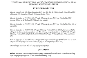 Quyết định 39/2005/QĐ-UB chính sách đầu tư hạ tầng cụm công nghiệp huyện thị xã Đồng Tháp