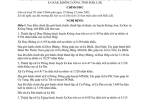 Nghị định 40/2005/NĐ-CP điều chỉnh địa giới hành chính, thành lập xã thuộc huyện Krông Ana, Ea Kar, Krông Năng, tỉnh Đắk Lắk