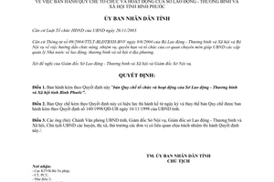 Quyết định 38/2005/QĐ-UB tổ chức hoạt động Sở Lao động Thương binh Xã hội Bình Phước