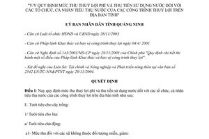 Quyết định 842/2005/QĐ-UB thuỷ lợi phí tiền sử dụng nước tỉnh Quảng Ninh