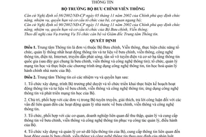 Quyết định 06/2005/QĐ-BBCVT chức năng nhiệm vụ quyền hạn cơ cấu tổ chức Trung tâm Thông tin