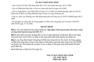 Quyết định 882/2005/QĐ-UB thu thuỷ lợi phí tiền nước bảo vệ công trình thuỷ lợi Bến Tre