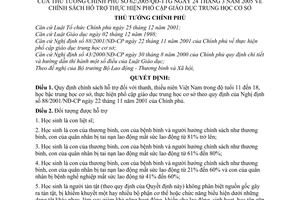 Quyết định 62/2005/QĐ-TTg chính sách hỗ trợ thực hiện phổ cập giáo dục trung học cơ sở