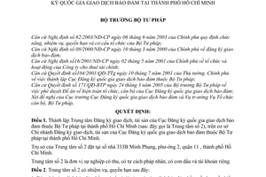 Quyết định 173/2005/QĐ-BTP thành lập Trung tâm Đăng ký giao dịch, tài sản của Cục Đăng ký quốc gia giao dịch bảo đảm tại thành phố Hồ Chí Minh