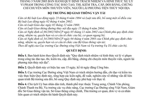 Quyết định 18/2005/QĐ-BGTVT trách nhiệm hình thức xử lý vi phạm trong đào tạo thi kiểm tra cấp đổi bằng chứng chỉ chuyên môn thuyền viên người lái