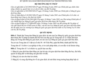 Quyết định 172/2005/QĐ-BTP thành lập Trung tâm Đăng ký giao dịch, tài sản Cục Đăng ký quốc gia giao dịch bảo đảm Hà Nội