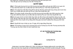 Quyết định 0499/2005/QĐ-BTM chương trình xúc tiến thương mại trọng điểm quốc gia năm 2005