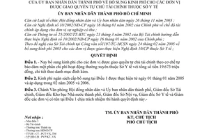 Quyết định 48/2005/QĐ-UB bổ sung kinh phí cho đơn vị được giao quyền tự chủ tài chính thuộc Sở Y tế