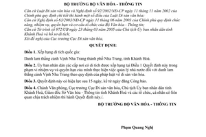 Quyết định 14/2005/QĐ-BVHTT xếp hạng di tích quốc gia