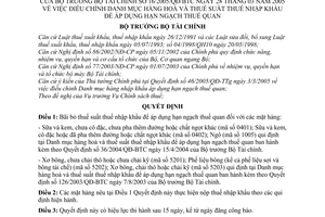 Quyết định 16/2005/QĐ-BTC điều chỉnh Danh mục hàng hoá thuế suất thuế nhập khẩu áp dụng hạn ngạch thuế quan