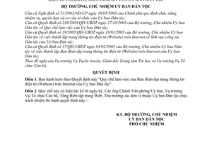 Quyết định 64/2005/QĐ-UBDT quy chế làm việc ban biên tập trang thông tin điện tử website trên internet Ủy ban Dân tộc