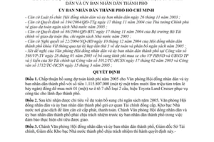 Quyết định 50/2005/QĐ-UB bổ sung dự toán kinh phí năm 2005 cho Văn phòng Hội đồng nhân dân Ủy ban nhân dân thành phố