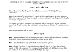 Quyết định 43/2005/QĐ.UBND Quy chế tổ chức hoạt động của Hội đồng tư vấn khuyến nông Đồng Tháp