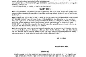 Quyết định 09/2005/QĐ-BGDĐT Quy chế Tuyển chọn tổ chức đào tạo học sinh hệ dự bị đại học xét tuyển vào đại học cao đẳng trung học chuyên nghiệp dự bị