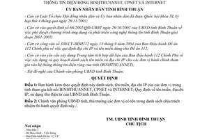 Quyết định 25/2005/QĐ-UBBT danh sách tên miền địa chỉ IP Bình Thuận